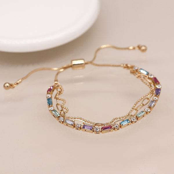 Golden Multi-Coloured Crystals & Chains Bracelet