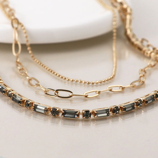 Golden Smoky Crystals & Chains Necklace