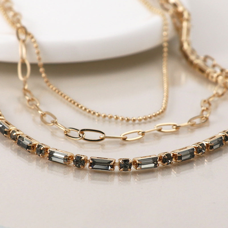 Golden Smoky Crystals & Chains Necklace