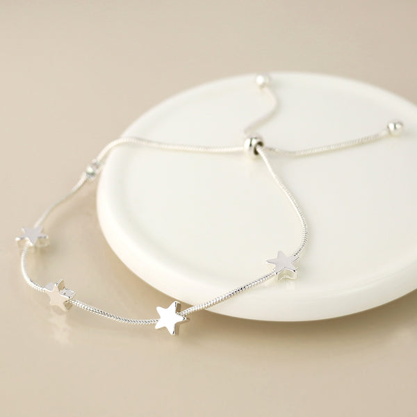 Silver Plated Snake Chain & Stars Adjustable Bracelet