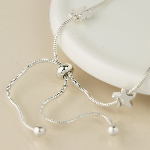 Silver Plated Snake Chain & Stars Adjustable Bracelet