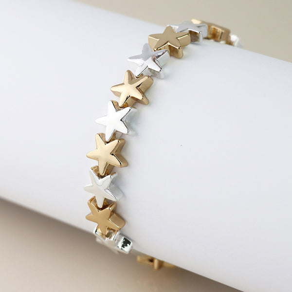 Silver Plated & Golden Stars Stretch Bracelet