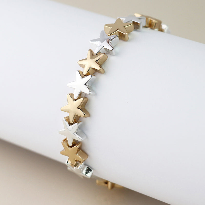 Silver Plated & Golden Stars Stretch Bracelet