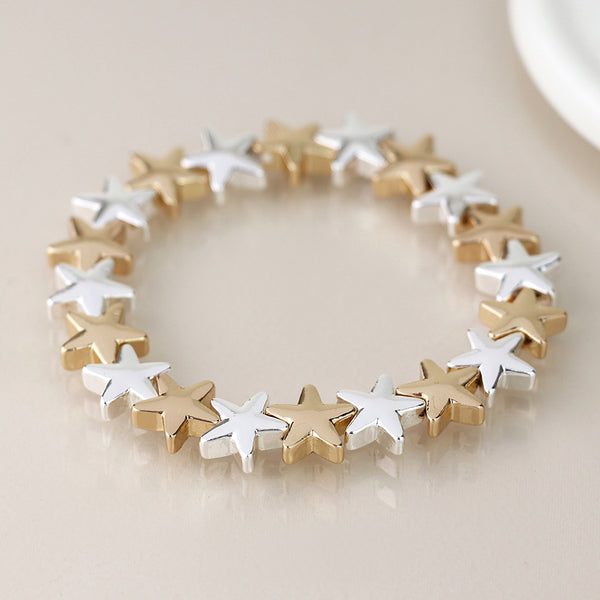 Silver Plated & Golden Stars Stretch Bracelet