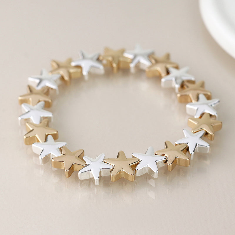 Silver Plated & Golden Stars Stretch Bracelet