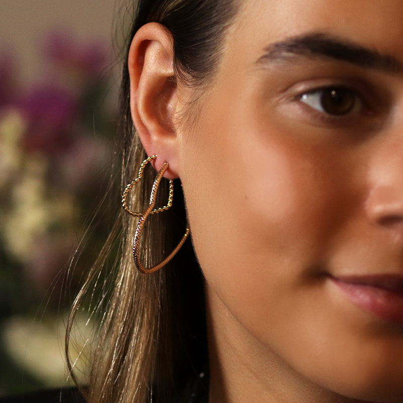 Golden Mixed Size Textured Heart Earrings