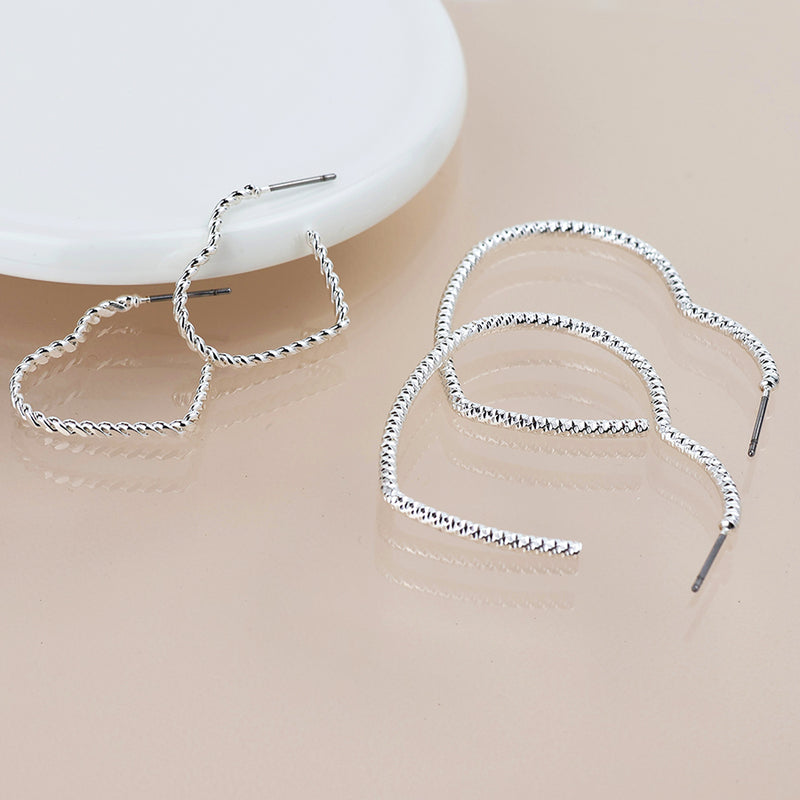 Silver Plated Mixed Size Textured Heart Earrings