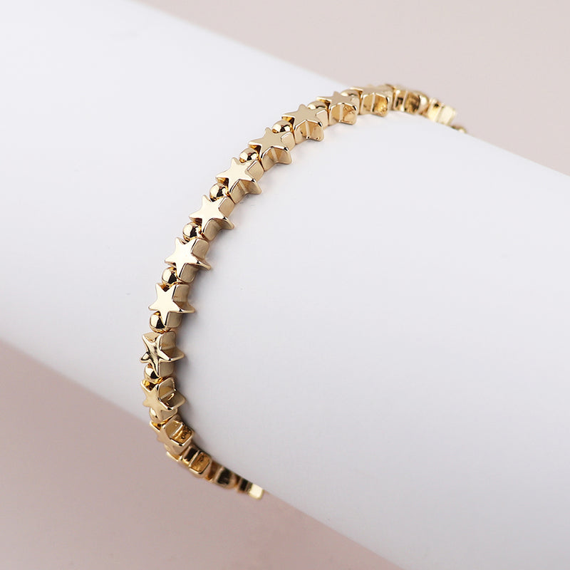 Golden Polished Star Bead Bracelet