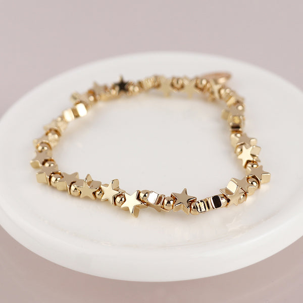 Golden Polished Star Bead Bracelet