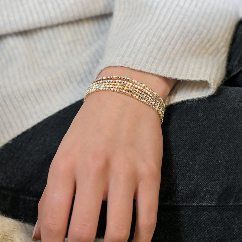 Golden Multistrand Cream Bracelet Stack