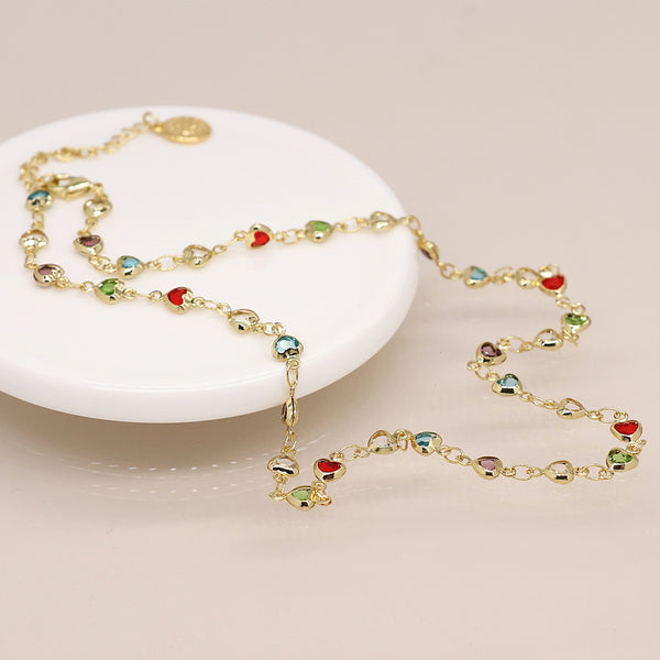 Golden Rainbow Glass Hearts Necklace