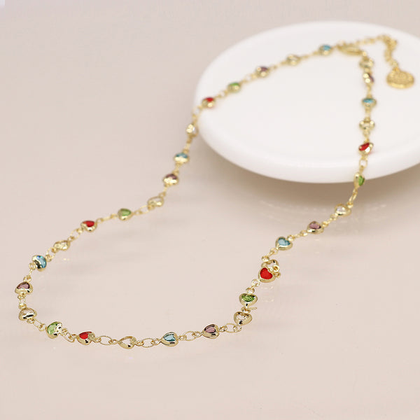 Golden Rainbow Glass Hearts Necklace