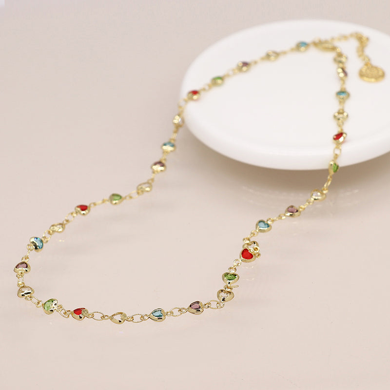 Golden Rainbow Glass Hearts Necklace