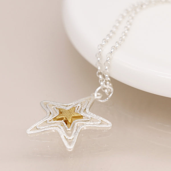 Silver Plated Wire Star Pendant Necklace