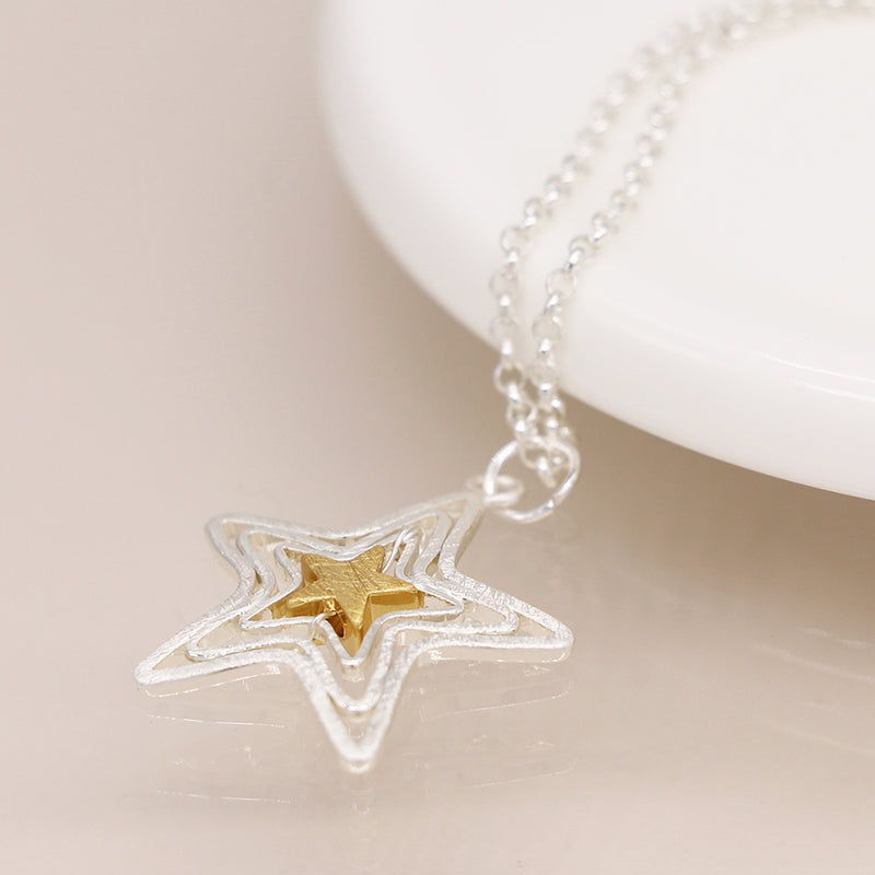 Silver Plated Wire Star Pendant Necklace