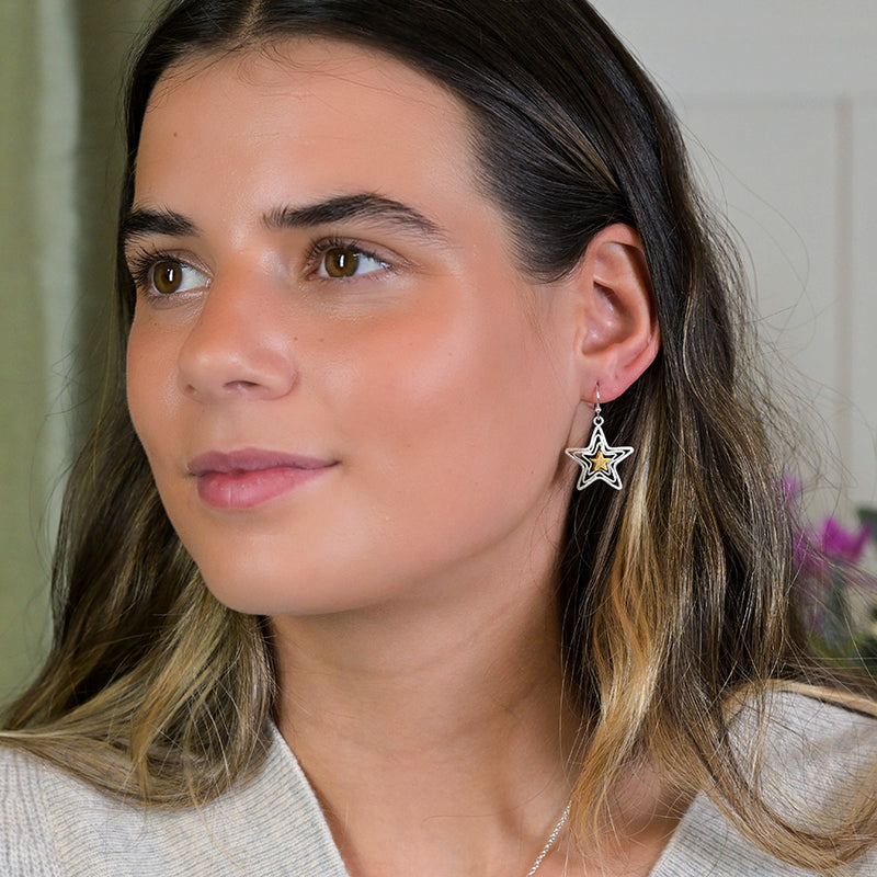 Silver Plated Wire Star Earrings