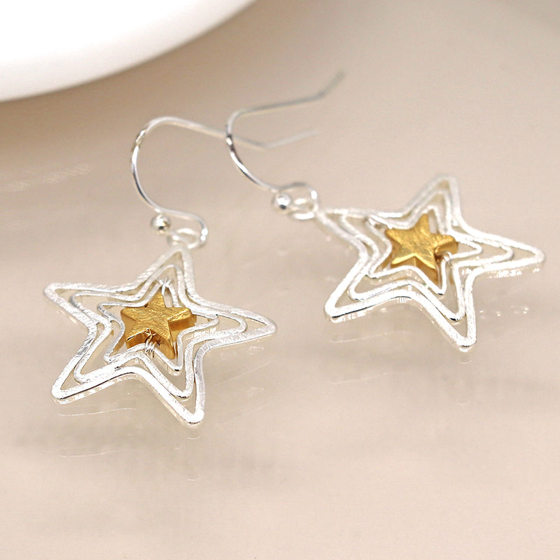 Silver Plated Wire Star Earrings