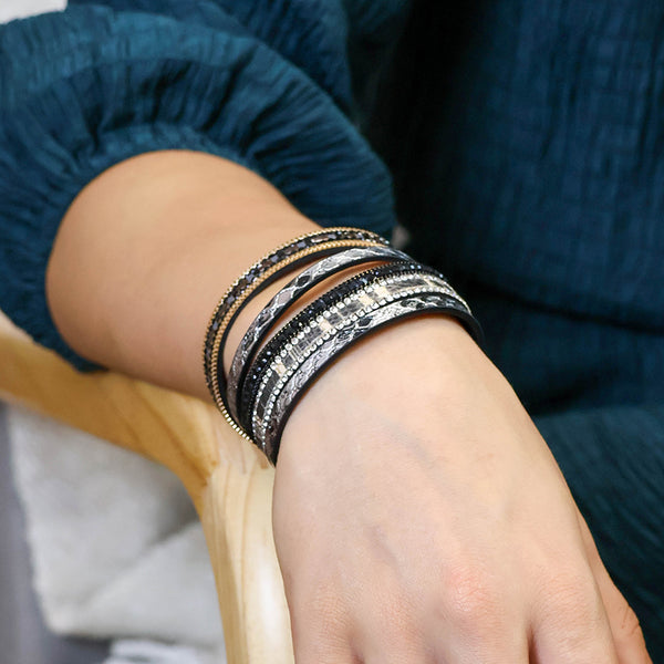 Black & Grey Snakeskin Multilayer Magnetic Bracelet