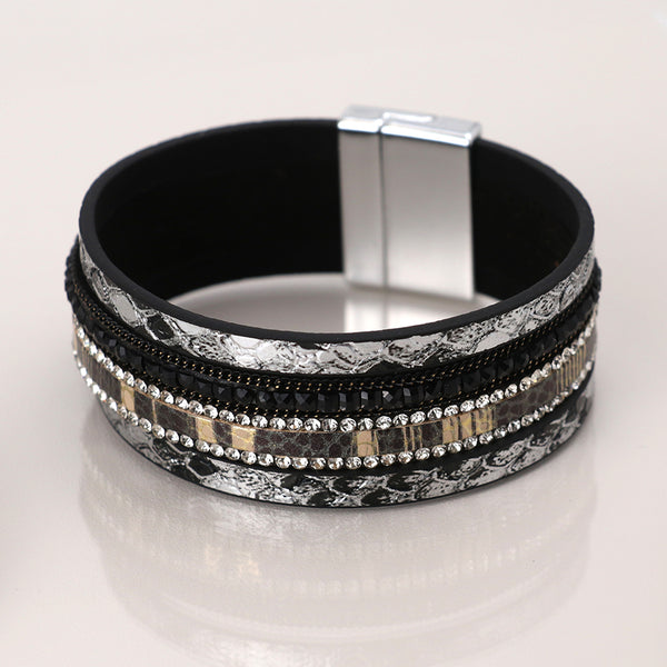 Black & Grey Snakeskin Multilayer Magnetic Bracelet