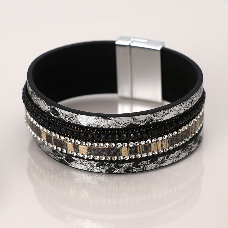 Black & Grey Snakeskin Multilayer Magnetic Bracelet