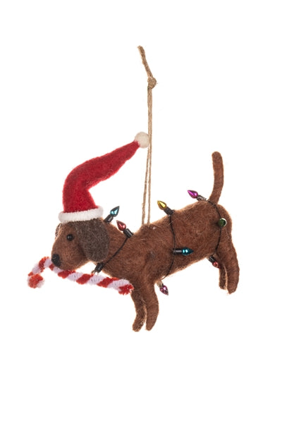 Candy Cane Dog In Lights Hanging Decoration