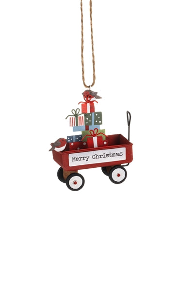 Robin and Gifts on Cart Hanging Decoration