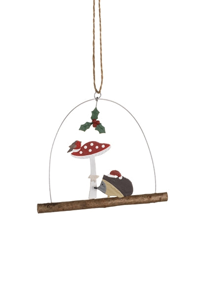 Hedgehog & Toadstool Hanging Decoration