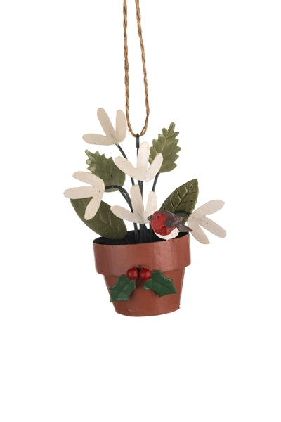Floral Plant Pot with Robin Hanging Decoration