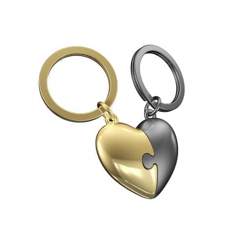 Two Piece Grey & Gold Heart Puzzle Keyring