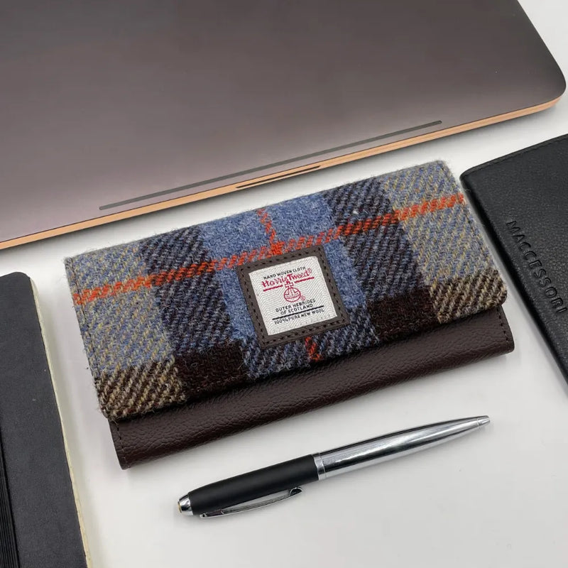 Harris Tweed Ladies Envelope Purse - Blue & Brown Check