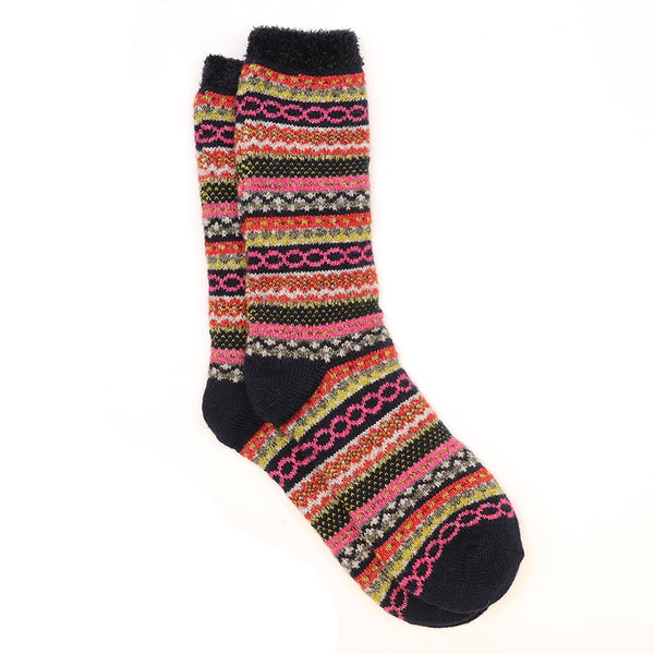 Navy/Rust Mix Fair Isle Knit Socks
