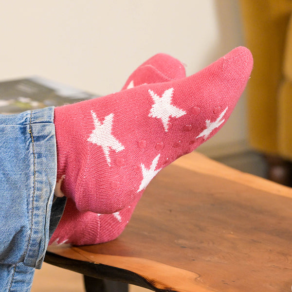 Raspberry Red/Green Star Cosy Socks - 2 Pack
