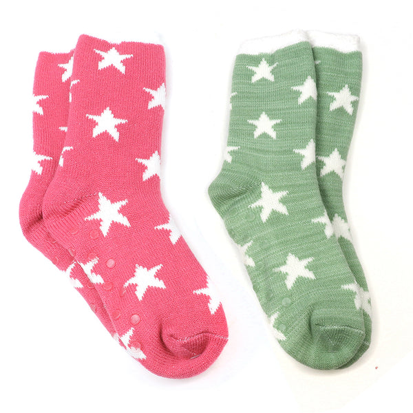 Raspberry Red/Green Star Cosy Socks - 2 Pack