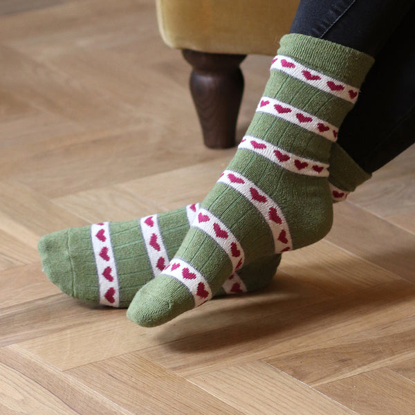 Green Cable/Hearts Mix Socks - 2 Pack