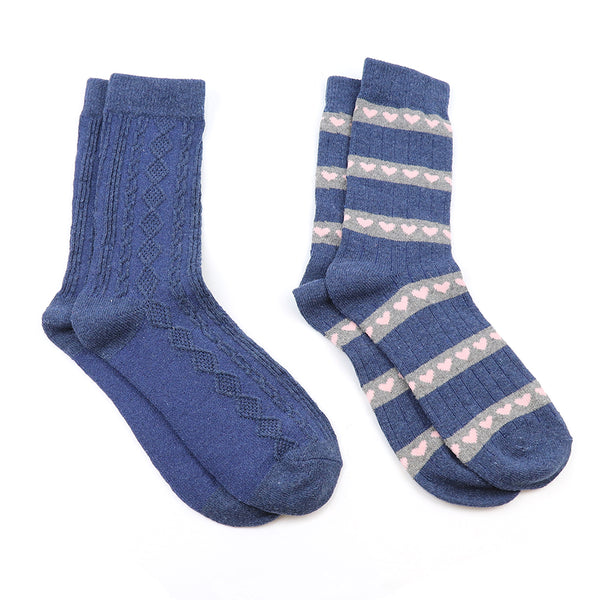 Blue Cable/Hearts Mix Socks - 2 Pack