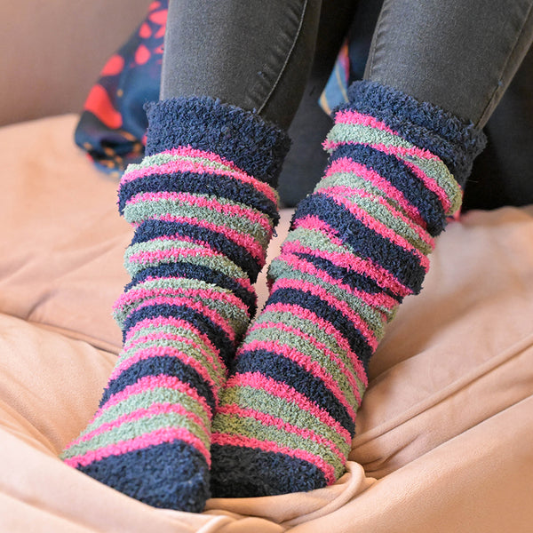 Navy/Pink Striped Long Cosy Socks