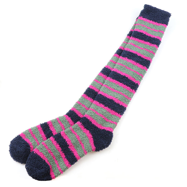Navy/Pink Striped Long Cosy Socks