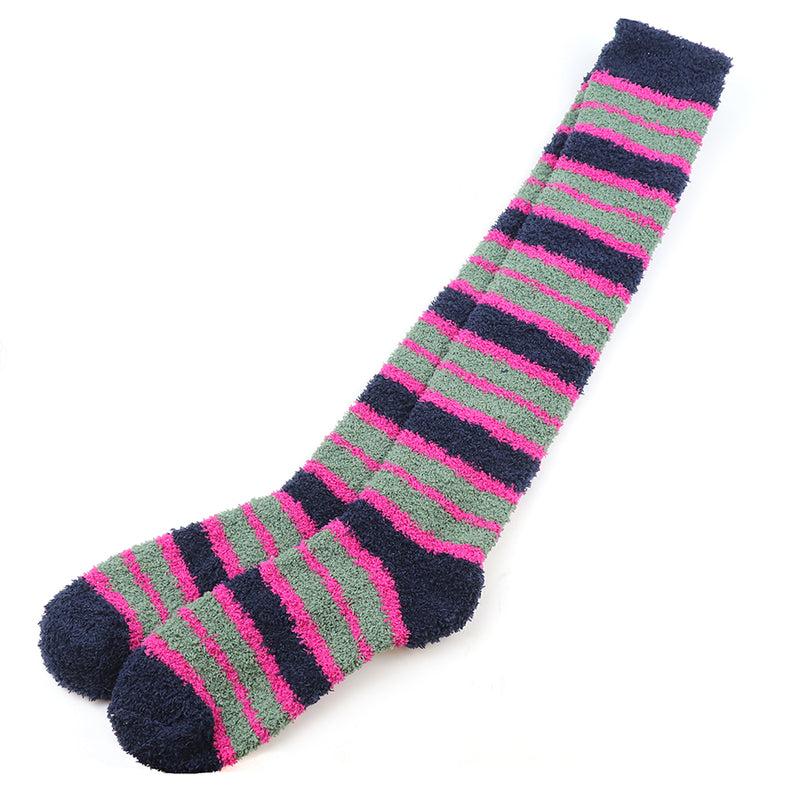 Navy/Pink Striped Long Cosy Socks