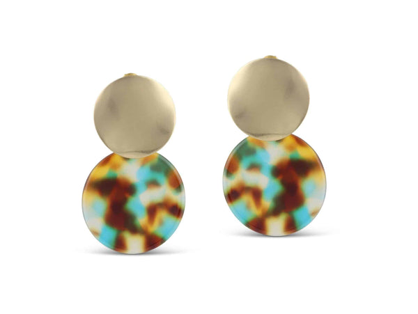 Sarah Two Tone Earrings - Blue, Yellow & Brown