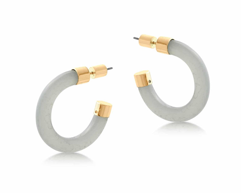 Isabella Resin And Metal Hoop Earrings in Grey