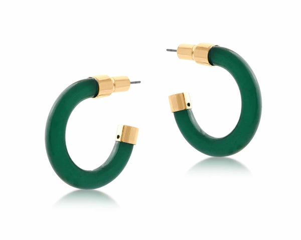 Isabella Resin And Metal Hoop Earrings in Green
