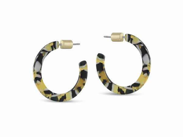 Isla Tiny Hoop Resin Earrings in Yellow, White and Black