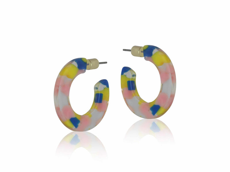 Denise Resin Hoop Earrings Peach,Blue & Yellow