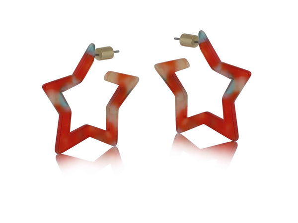 Julia Star Pattern Star Resin Earrings - Red