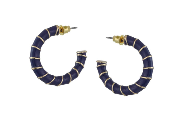 Rebecca Rope Enamelled Large Hoop Earrings- Navy
