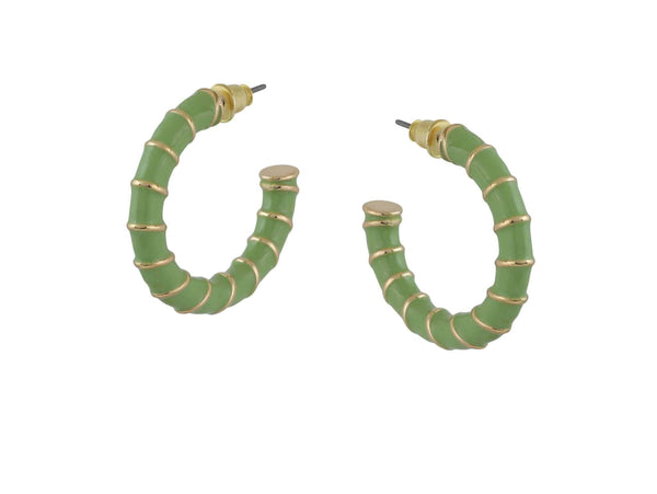 Rebecca Rope Enamelled Large Hoop Earrings- Sage Green