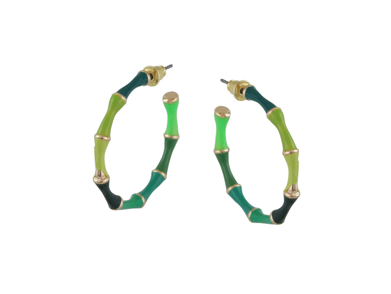 Antonia Multi Coloured Thin Bamboo Hoop Earrings - Green