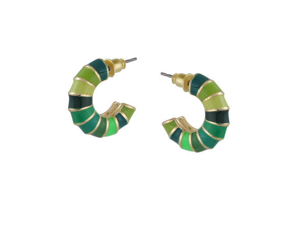 Antonia Multi Coloured Tiny Bamboo Hoop Earrings - Green