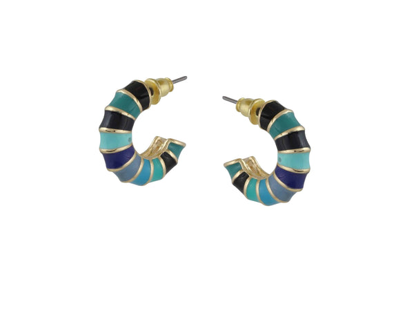 Antonia Multi Coloured Tiny Bamboo Hoop Earrings - Blue