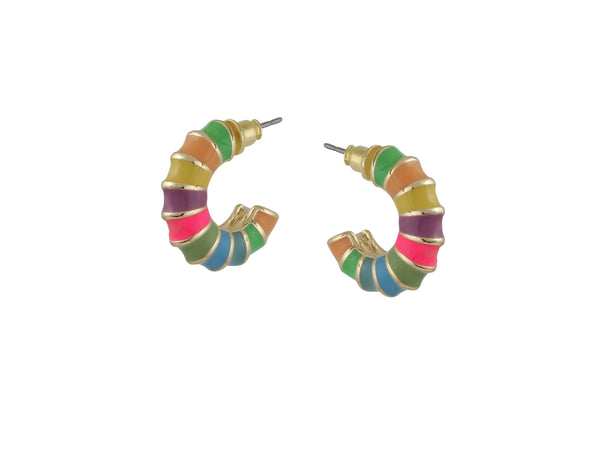 Antonia Multi Coloured Tiny Bamboo Hoop Earrings - Neon